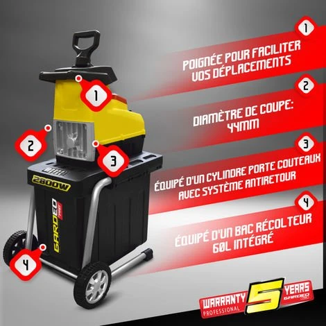 GARDEO PRO Broyeur De Végétaux électrique 2800W 44MM - Gardeo 4 GARDEO PRO Broyeur De Végétaux électrique 2800W 44MM - Gardeo – Image 2