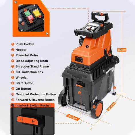 TOPSHAK TS-WS1 Broyeur De Végétaux Déchiqueteuse De Bois Déchiqueteuse De Feuilles D’arbre Broyeur De Branches 55L 2800W Prise EU 6 TOPSHAK TS-WS1 Broyeur De Végétaux Déchiqueteuse De Bois Déchiqueteuse De Feuilles D’arbre Broyeur De Branches 55L 2800W Prise EU – Image 4