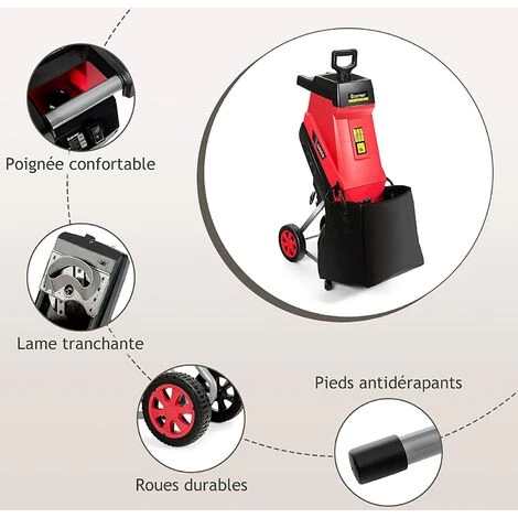 GOPLUS 45L Broyeur Végétaux Et Branches, Broyeur électrique Silencieux 2400W, Largeur De Coupe 45mm Avec Lame De Haute Qualité Et Bac De Collecte Pour Jardin Et Terres Agricoles 4 GOPLUS 45L Broyeur Végétaux Et Branches, Broyeur électrique Silencieux 2400W, Largeur De Coupe 45mm Avec Lame De Haute Qualité Et Bac De Collecte Pour Jardin Et Terres Agricoles – Image 2
