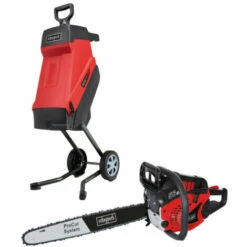 Pack SCHEPPACH Broyeur électrique - 2400 W - 2 Sac Collecteurs - GS55 - Tronçonneuse Thermique ProCut - 51 Cm - 2300 W - CSH56