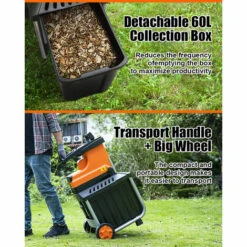 TOPSHAK WS2 Broyeur De Jardin électrique 2800W Déchiqueteuse à Bois 45MM Diamètre De Coupe Maximum 60L Broyeur De Branche De Plante Avec Roues -Promos Broyeur de végétaux Magasin 63645907 5