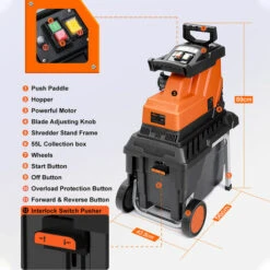 TOPSHAK WS1 Broyeur De Jardin électrique 2800W Déchiqueteuse à Bois 45MM Diamètre De Coupe Maximum 55L Broyeur De Branche De Plante Avec Roues -Promos Broyeur de végétaux Magasin 63645995 4