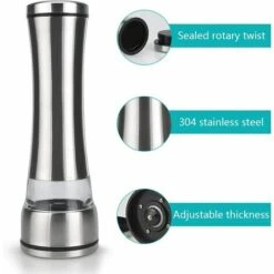 PESCE 2 Pcs Moulin À Sel Et À Poivre Moulin Broyeur Réglable Moulin En Céramique Mécanisme 304 En Acier Inoxydable Brossé Acrylique Corps Sel Et Poivre Shakers Pour Sel, Poivre, Herbes Séchées, Épices -Promos Broyeur de végétaux Magasin 64521709 4