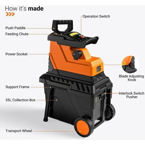 PEDY Broyeur De Végétaux 2800 W Broyeur De Jardin Jaune 6 PEDY Broyeur De Végétaux 2800 W Broyeur De Jardin Jaune – Image 4